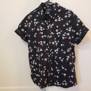 black floral short sleeve button up